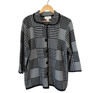 CJ Banks Black and White Houndstooth Cardigan